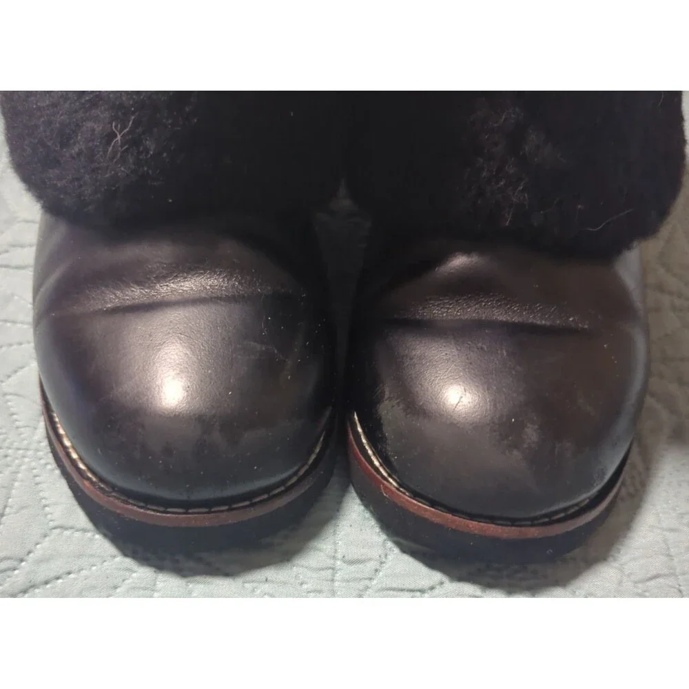 UGG Maylin Black Leather Sheepskin Lined Cuffed Mid Calf Boots Women's 6 Retired